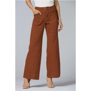 Cache Brown Seamed Wide Leg Pant Women’s 31 Patch Style Front Pockets